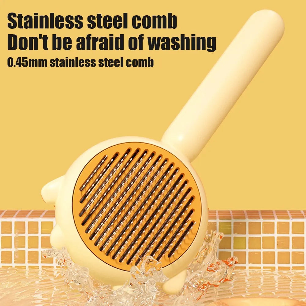 Self‑Cleaning Slicker Brush – Deshedding & Massage – Stainless Steel Bristles – Cats & Dogs