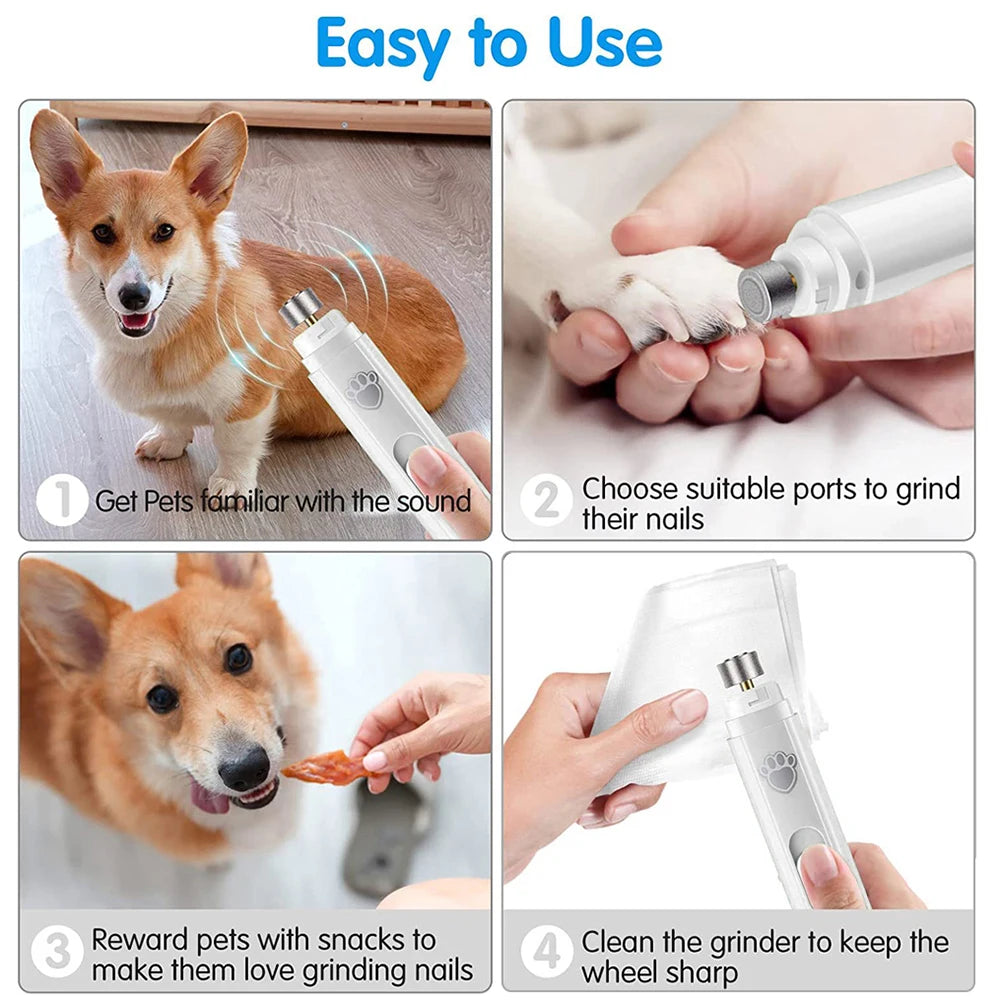 Electric Pet Nail Grinder – Quiet 2‑Speed Trimming – Diamond Grinding Wheel with LED Light – 500 mAh USB Rechargeable – Cats & Dogs