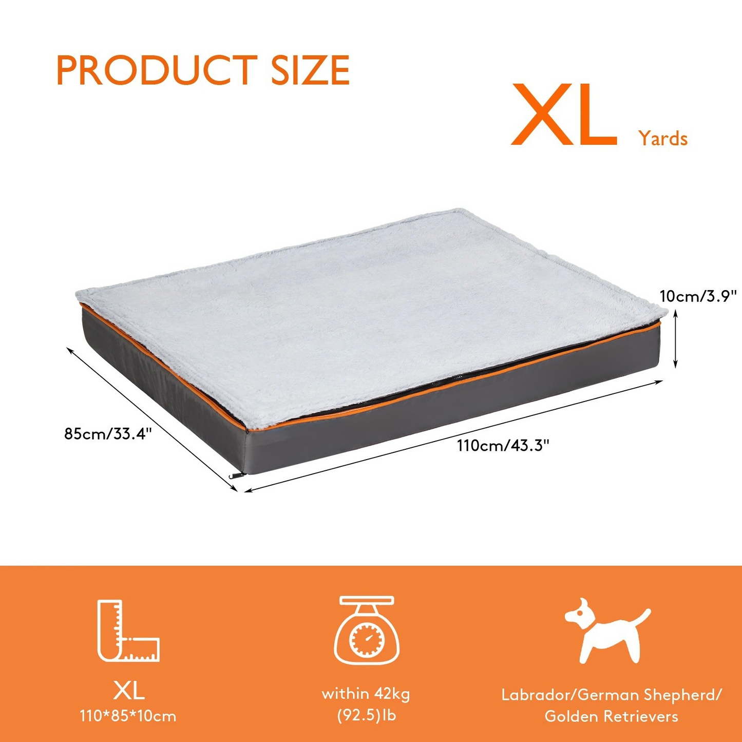 Orthopedic Dog Pillow Bed – Joint Support Foam Cushion – Removable Washable Cover – 37.4×27.5×3.1″ Large – Dogs