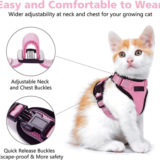 Cat Harness Vest – Adjustable No‑Pull Chest Carrier – Breathable Mesh Nylon – S–3XL – Cats