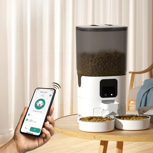 Dual‑Bowl Smart Automatic Cat Feeder – WiFi Scheduling & Timer – Rechargeable Plastic – 7 L – Cats