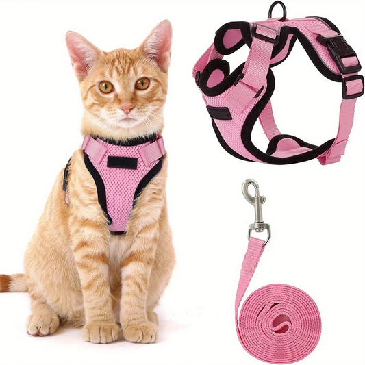Cat Harness Vest – Adjustable No‑Pull Chest Carrier – Breathable Mesh Nylon – S–3XL – Cats