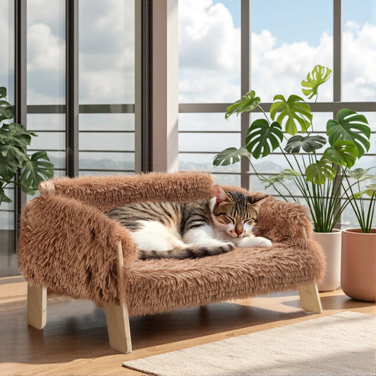 Raised Cat Sofa Bed – Elevated Ventilated Design – Plush Fabric & Wood Legs – 21.5×17.3×7.9 in – Cats & Small Dogs