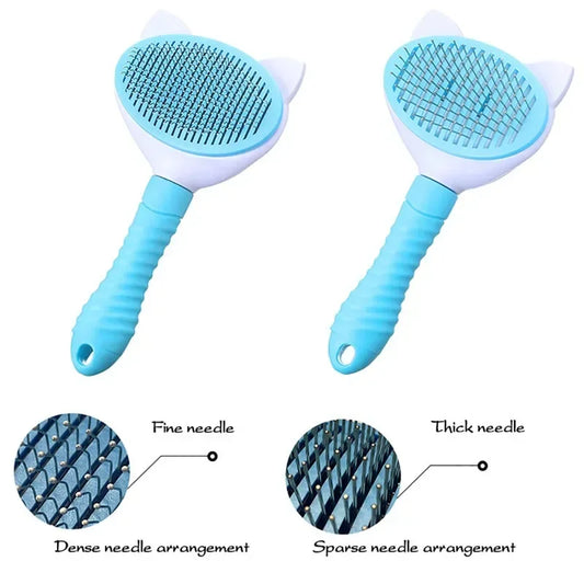 Self‑Cleaning Pet Grooming Brush – Shedding Hair Remover – Plastic Comb & Glove – Dogs & Cats