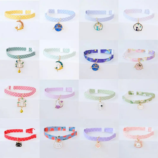 Cat Safety Collar – Adjustable Cat Collar with Breakaway Protection – Jeweled Nylon Ribbon Pendant – 18–30 cm – Cats & Small Dogs