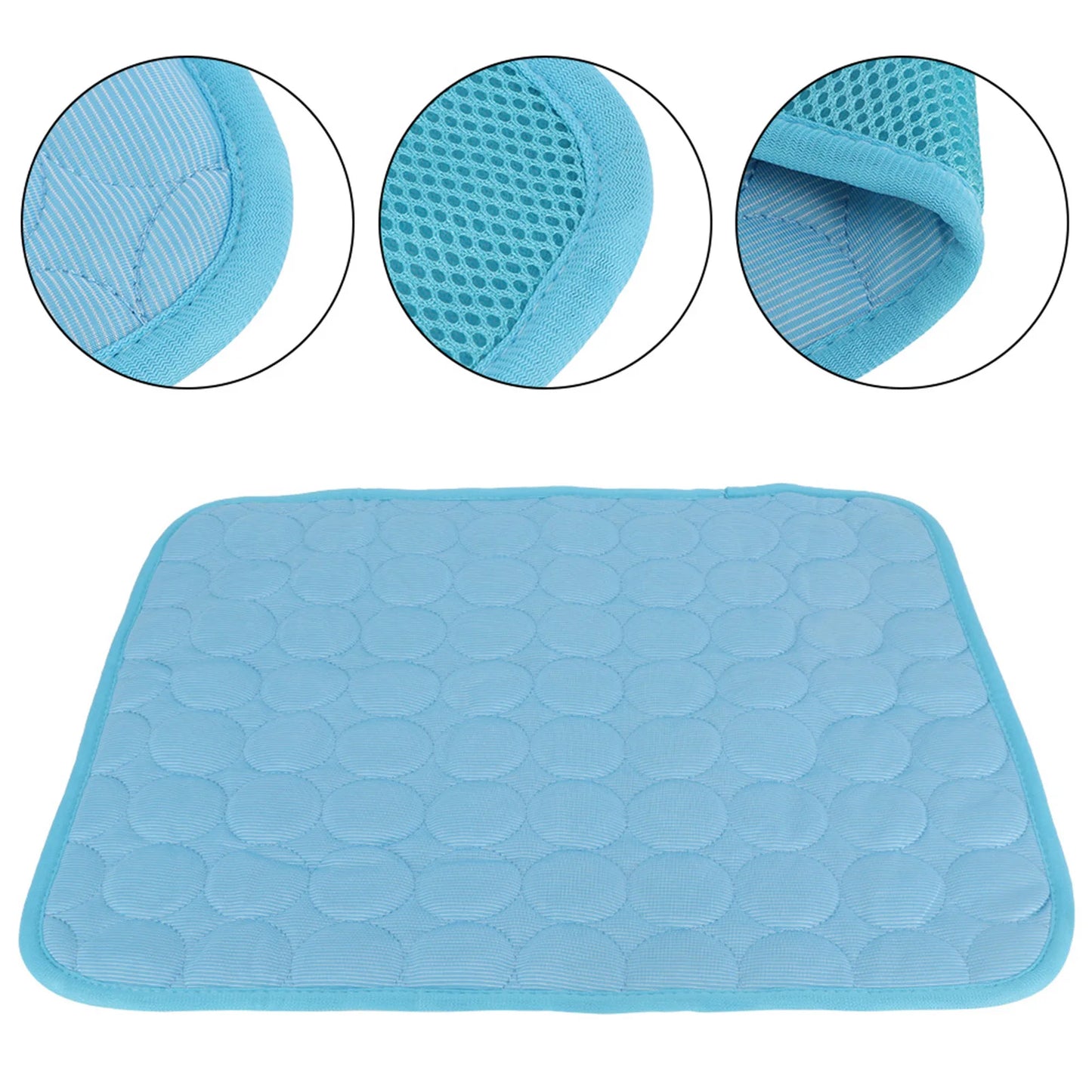 Pet Cooling Mat – Self-Cooling Ice Silk Comfort – Breathable Mesh & Cotton Core – 23.6×19.7″ Blue – Dogs & Cats