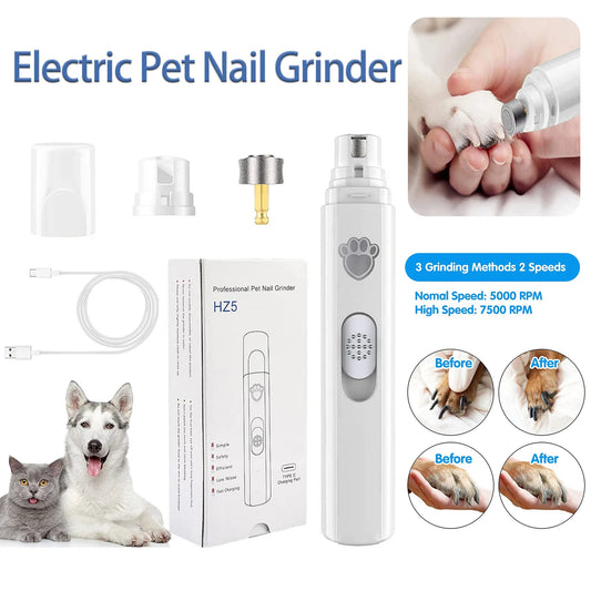 Electric Pet Nail Grinder - Painless Low‑Vibration Trimming - Diamond Polisher Wheel - 500 mAh USB Rechargeable - Cats & Dogs