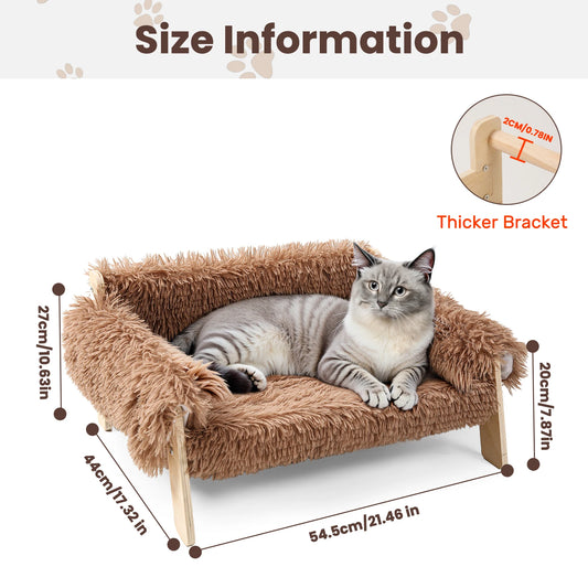 Raised Cat Sofa Bed – Elevated Ventilated Design – Plush Fabric & Wood Legs – 21.5×17.3×7.9 in – Cats & Small Dogs