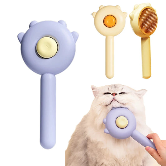 Self‑Cleaning Slicker Brush – Deshedding & Massage – Stainless Steel Bristles – Cats & Dogs
