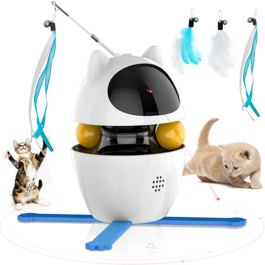Electric Interactive Cat Toy – 4‑in‑1 Laser, Feather & Ball Play – USB Rechargeable ABS Plastic – 9.8×10×14 cm – Indoor Cats