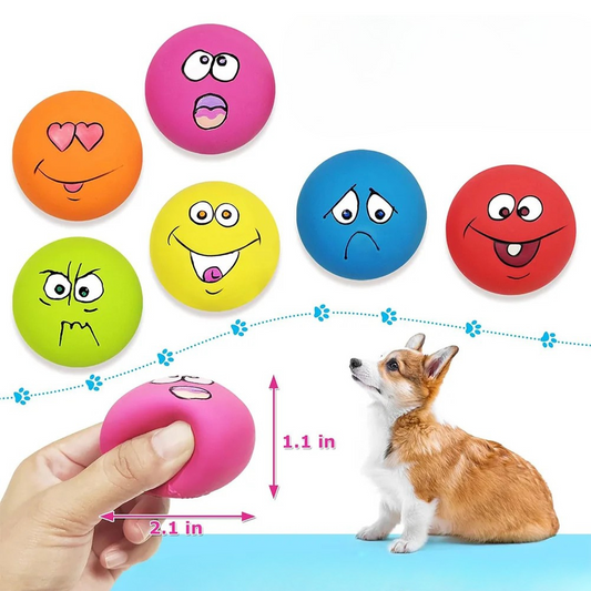 Smile‑Face Squeaky Dog Ball Pack – 6‑Pack Interactive Chew & Fetch Balls – Natural Latex Rubber – 2.09″ Diameter – Small & Medium Dogs