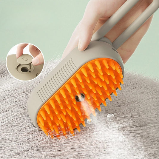 USB Rechargeable Steam Pet Grooming Comb – 3‑in‑1 Hair Removal & Massage – Silicone Bristles – 20 mL Essence Tank – Cats & Dogs